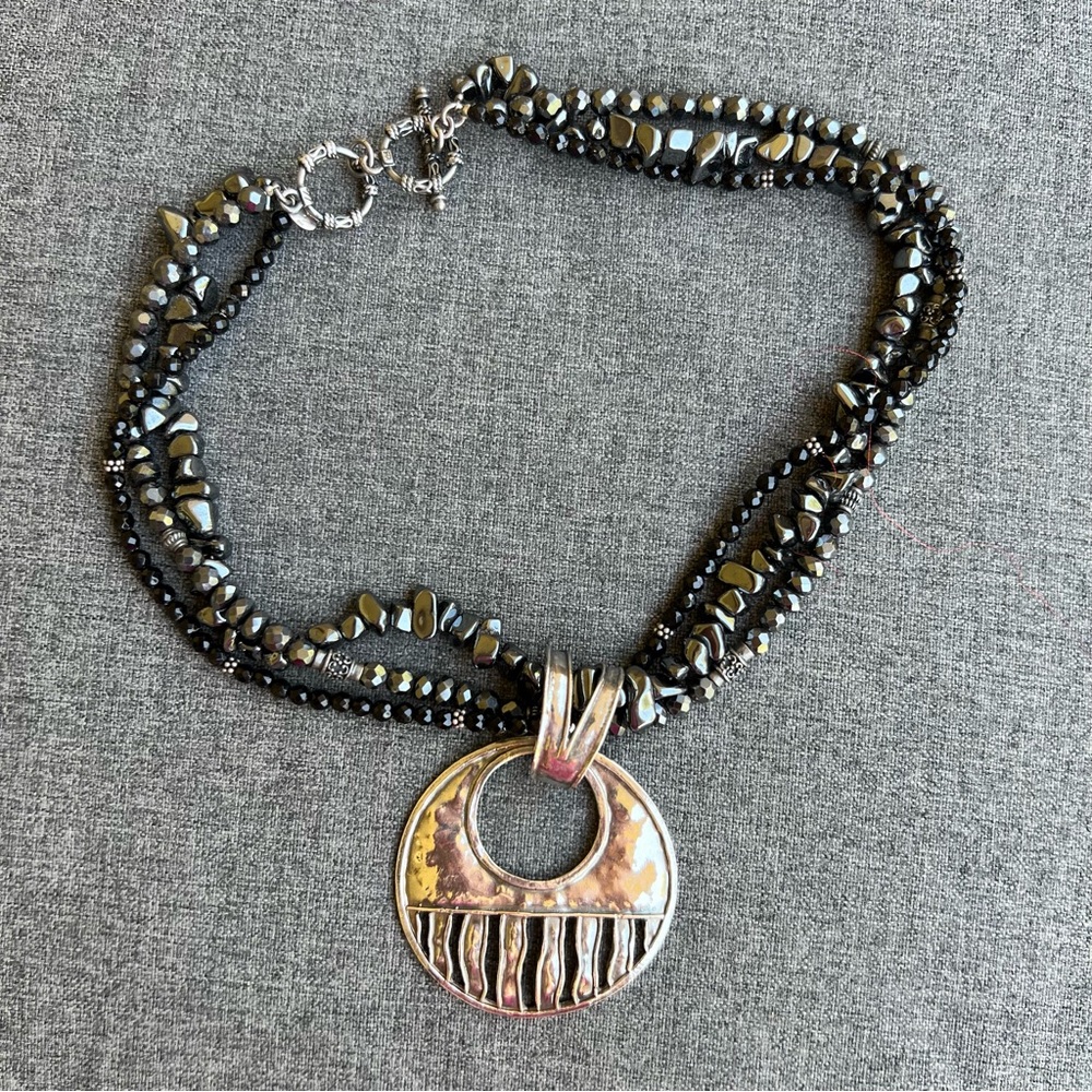 Silpada Hematite and Black Multi-Strand Necklace with Silver Pendant